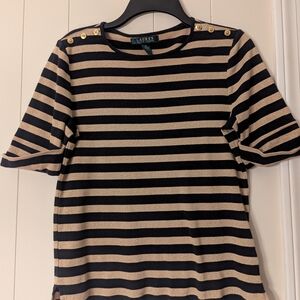 Ralph Lauren Black and Gold Striped Short Sleeve Top